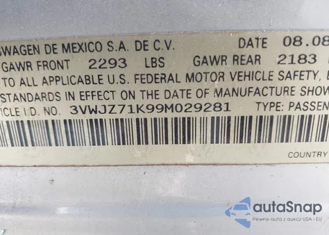 2009 Volkswagen Jetta S from USA, damaged, VIN 3VWJZ71K99M029281